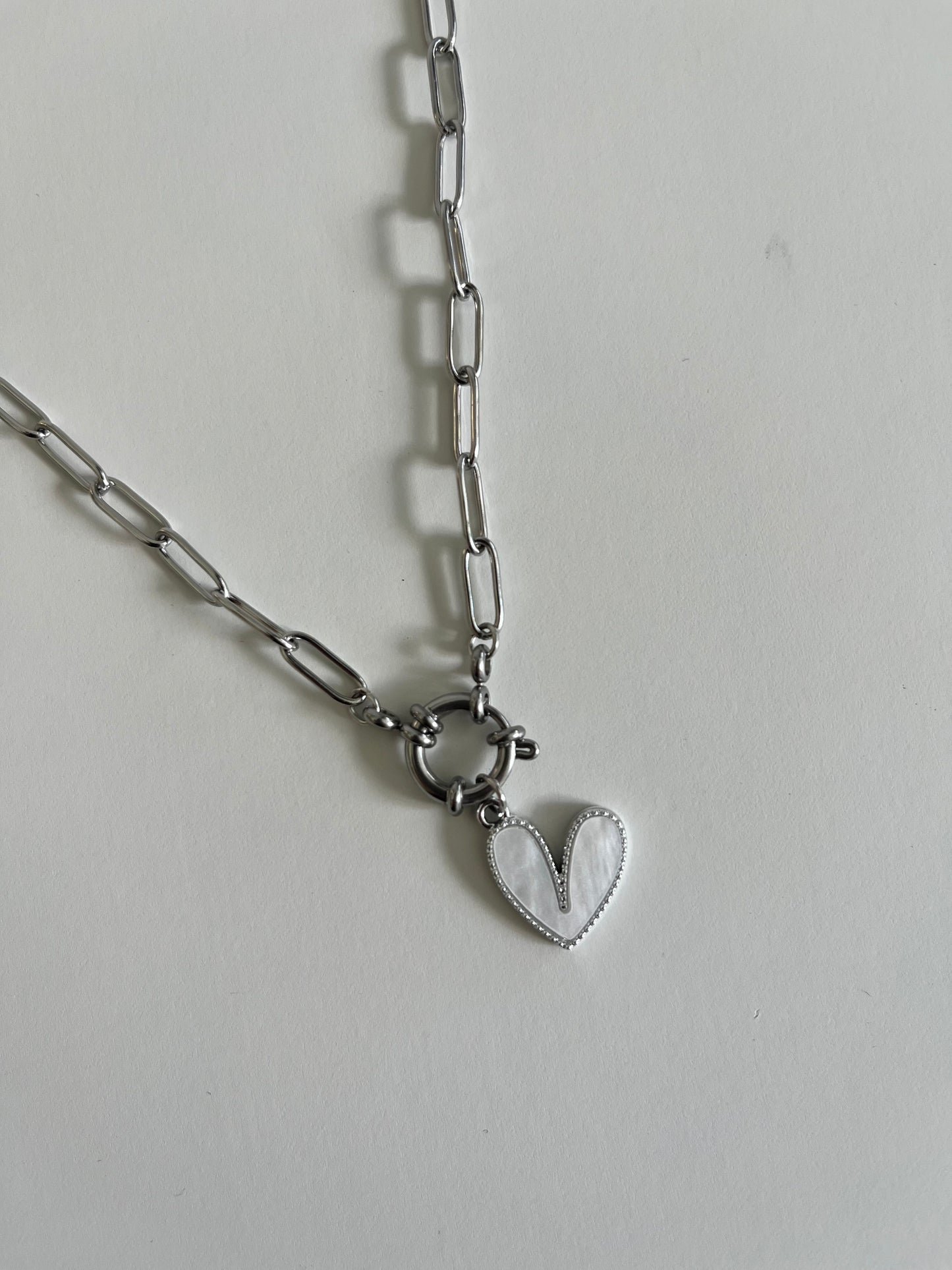 Collier breloques silver Coeur nacré